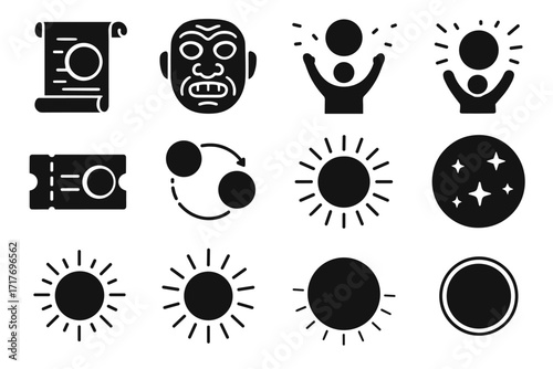 Mythology eclipse icon symbol vector simulator mask during mountain icons totality rays