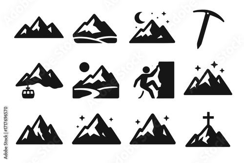 Ridge meadow mountain vector set panoramic ice alpine over landscape icon