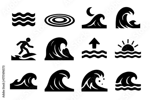 Tide night meeting graphic ocean circular moon layered vector icon wave