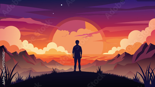 silhouette of a man in the mountains
