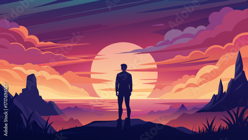 silhouette of a man in the mountains