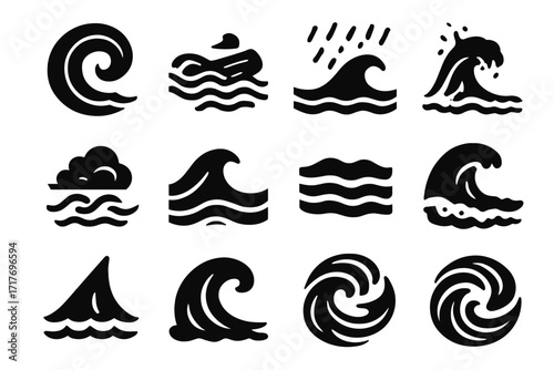 Line icons wave foamy vector vortex stylized layered icon mist ocean sea