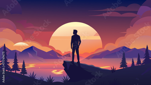 silhouette of a man in the mountains