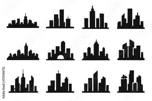 Buildup contour vector city dense garden icons vertical skyline overhangs icon futuristic