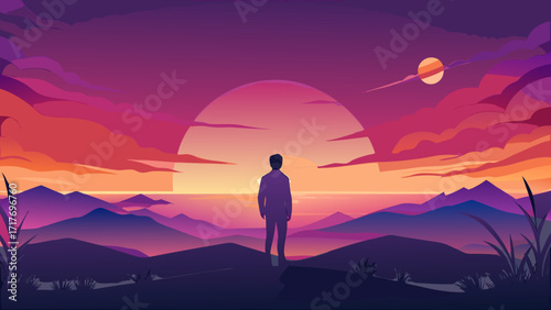 silhouette of a man in the mountains