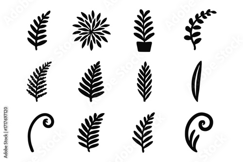Thread naturalistic pattern icon fern vector stem radial frond narrow form