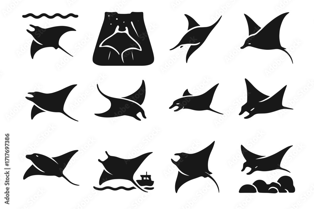 Fototapeta premium Ocean near motion manta icon diving ray deep rays vector