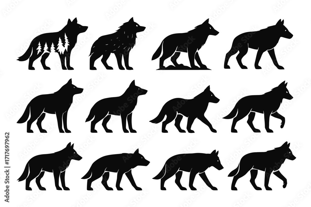 Obraz premium High set predator terrain vector wolf alert icon form paw walker