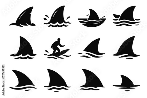 Water dynamic scene fin distance vector icon zone shark hunter
