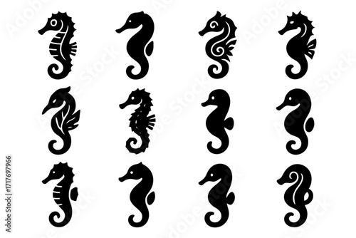 Seahorse snout mystical minimal collection dweller tail floating icon vector long