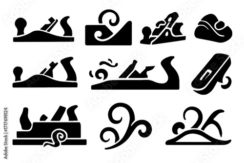 Icon planes planing curl action plane wood silhouette mouth vector flying