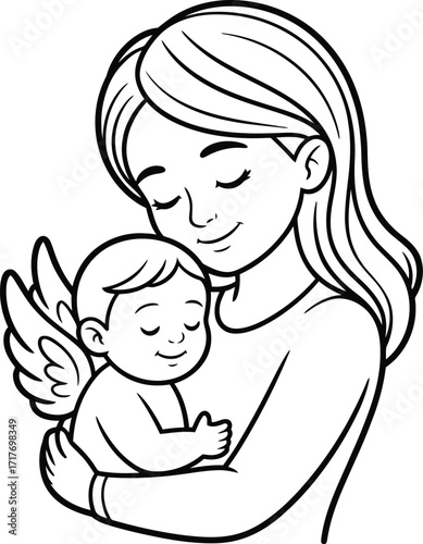Gentle mother holding her baby with angel wings a tender embrace of love and protection