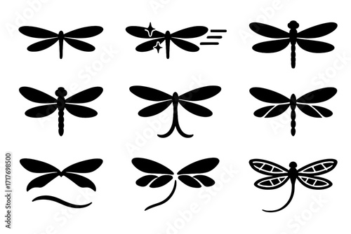 Grid icon vector effect line side stretched dragonfly joined wings curved trailing