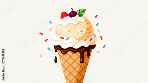 Ice cream desserts and delicacies, hand-drawn vector illustrations