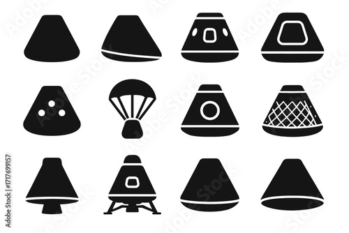 Space hatch icon vector aerodynamic icons deployment docking capsule cone surface rocket