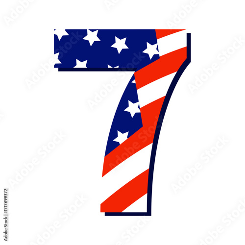 Patriotic Number Seven Design with American Flag Texture for Celebrations, Independence Day, Veterans Day, and Election Campaigns, originally vector graphics