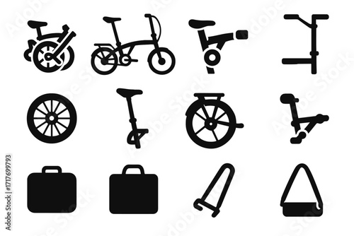 Travel folding carry compact small rack icons pedal handlebars vector bike icon