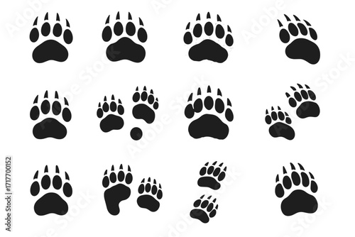 Paw vector marks heel print grizzly icon thick curved toe arcs spread