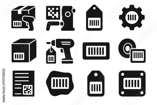 Scan code unit trace industrial icon barcode matrix icons equipment label part