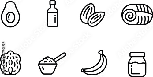 Healthy Food and Drink Icons in Outline Style vector illustration