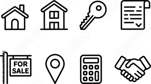 Real Estate Icons Set in Outline Style house