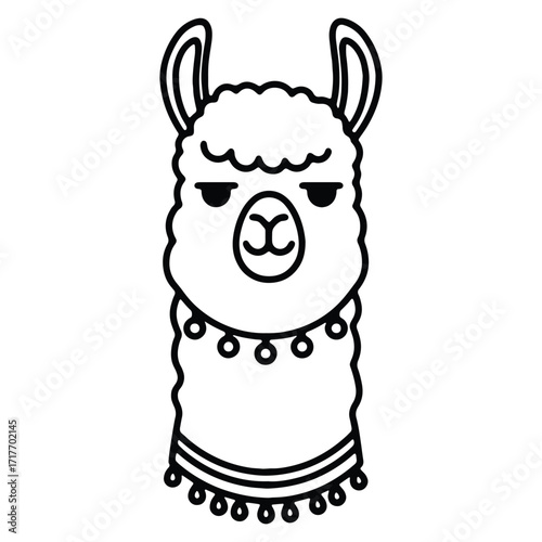Llama head vector illustration outline drawing cute alpaca doodle art