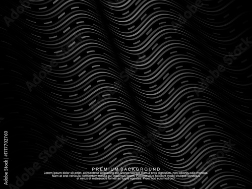 Black background vector luxury invitation card. Elegant wavy lines pattern on black background. Premium design illustration for wedding, vip cover template, grand opening, flyer, etc.	