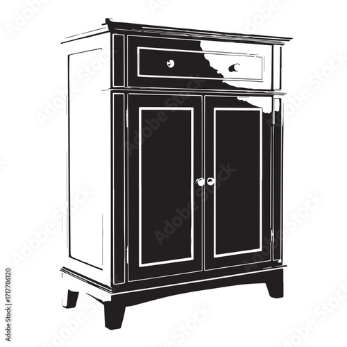 Black freestanding bathroom cabinet Silhouette Vector, High Quality Illustration on White Background