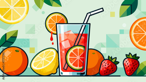 Freshly squeezed juice drinks, hand-drawn vector illustrations