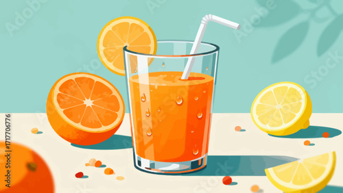 Freshly squeezed juice drinks, hand-drawn vector illustrations