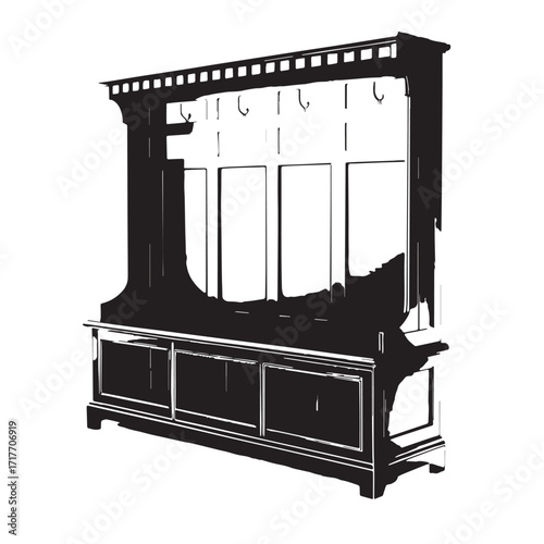 Black hallway storage bench Silhouette Vector, High Quality Illustration on White Background