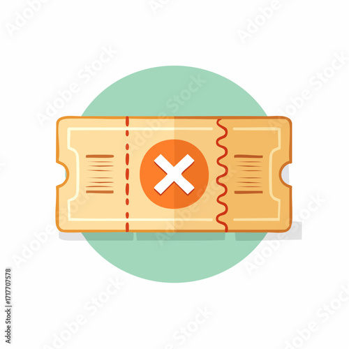 Rejected Ticket Illustration with an Orange X Circle and Mint Circle Background