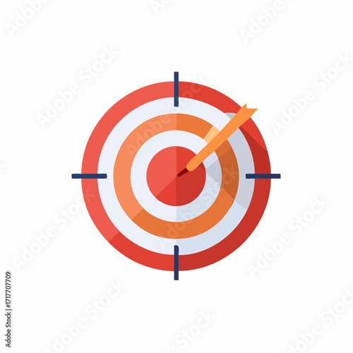 Orange arrow hitting the bullseye on a circular target with concentric rings and crosshairs