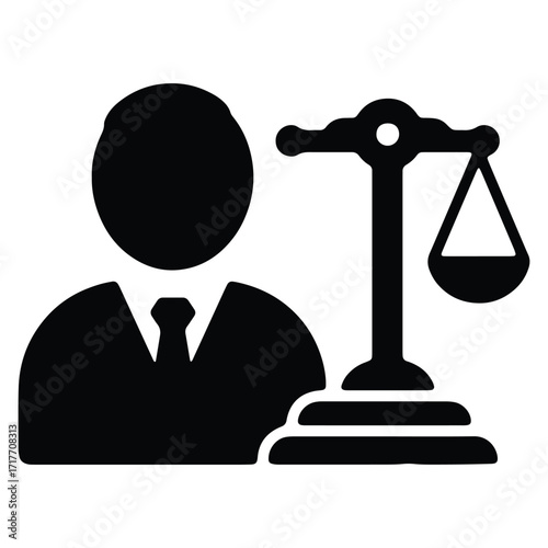 Black Silhouette Illustration of a Lawyer or Judge with Scales of Justice