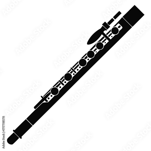 Flute Silhouette Vector Illustration of Classical Musical Instrument
