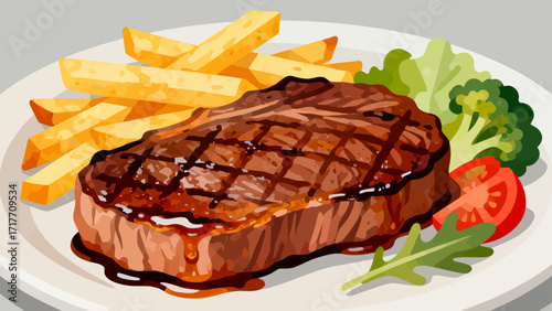 Grilled steak delicacies, hand-drawn vector illustrations