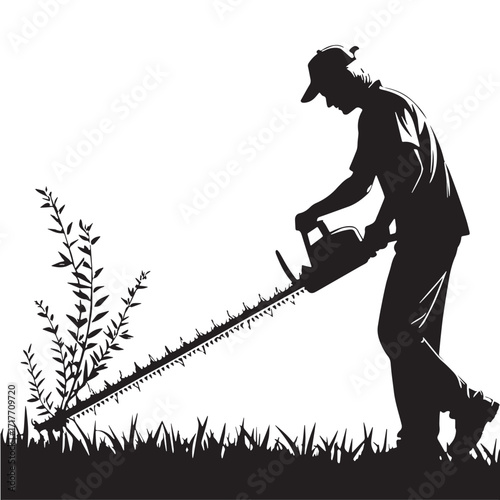 Black hedge trimmer Silhouette Vector, High Quality Illustration on White Background