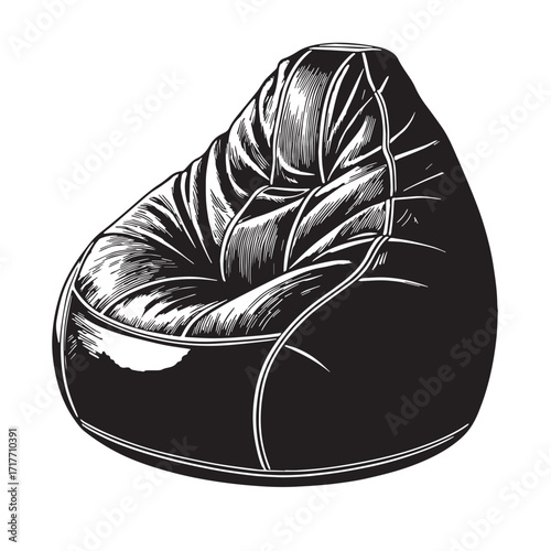 Black kids bean bag chair Silhouette Vector, High Quality Illustration on White Background