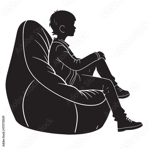 Black kids bean bag chair Silhouette Vector, High Quality Illustration on White Background