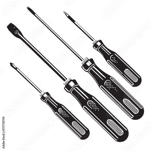 Black insulated screwdrivers Silhouette Vector, High Quality Illustration on White Background