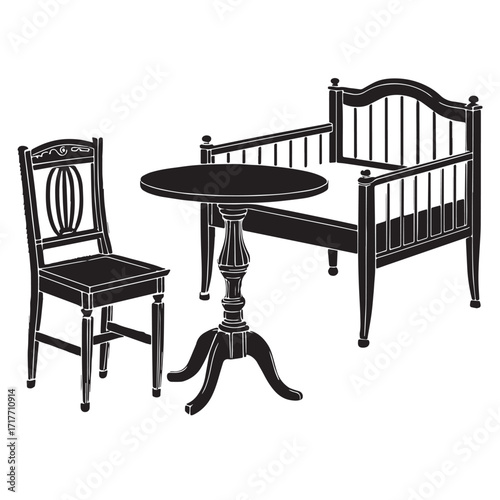 Black kids furniture Silhouette Vector, High Quality Illustration on White Background