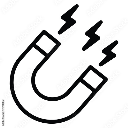 Simple Magnet Icon Attracting Energy Concept Black and White Illustration
