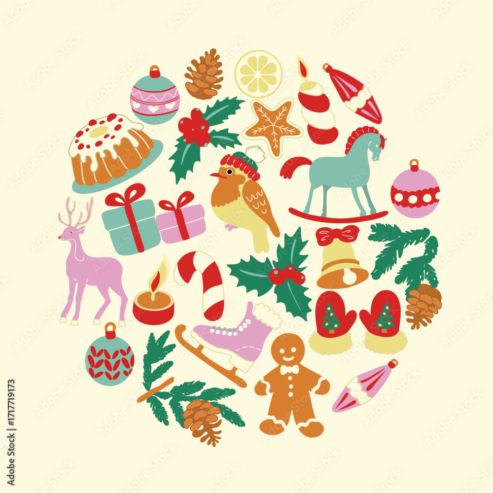 Obraz premium Christmas Icons Circle Square Card