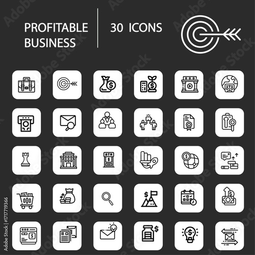 Set of minimalist accounting icons for financial statements, audit, report, invoice in modern flat design