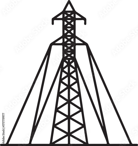 Transmission mast tower with support cables icon