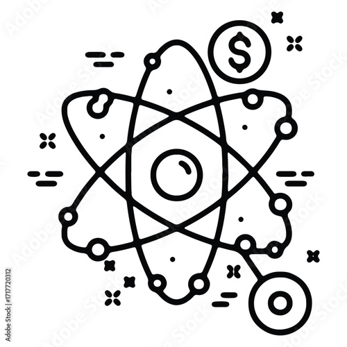 Abstract Atomic Structure with Dollar Sign Symbolizing Financial Investment in Science
