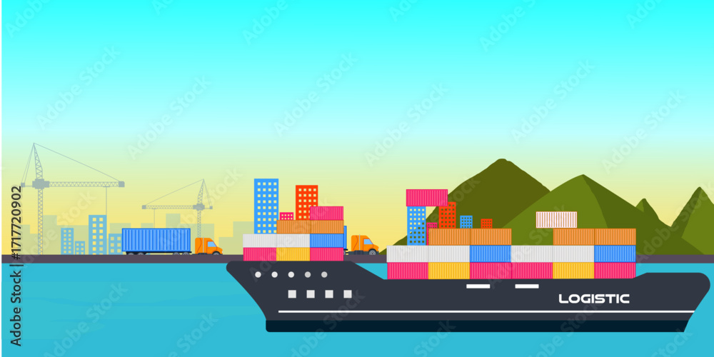 Obraz premium International trade logistics with crane and container cargo ship