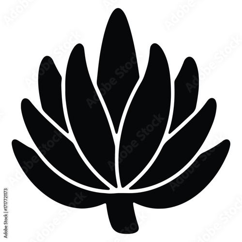 Black and white stylized artichoke illustration with simple shapes design