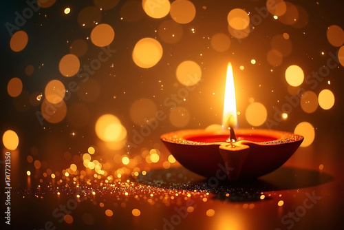 Warm Diwali Diya Lamps Illuminate a Festive Scene