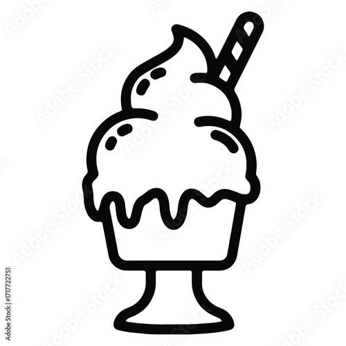 Delicious Ice Cream Sundae Icon Illustration for Food and Beverage Designs